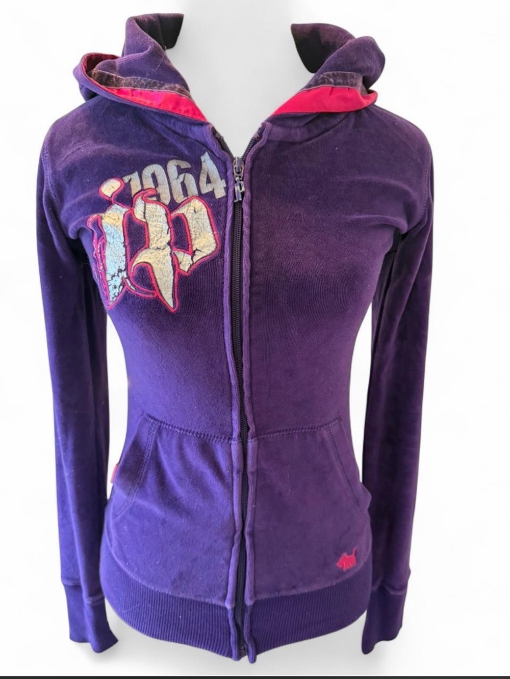 Joshua Perets Purple velour Zip-Up with Pink Hood Lining